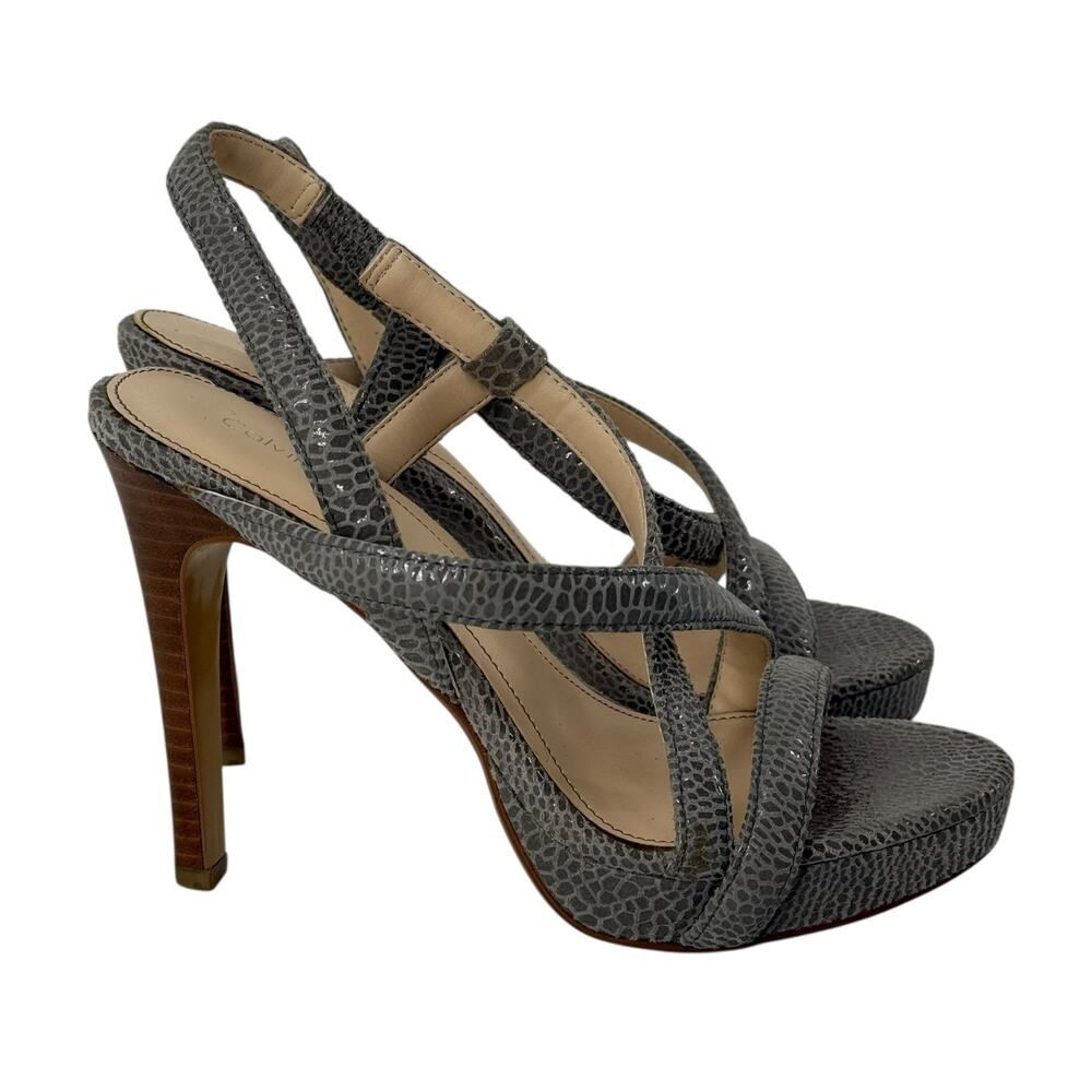 Calvin Klein High Heels Size 5.5 Gray Snakeskin Pattern Platform Prarie Stiletto